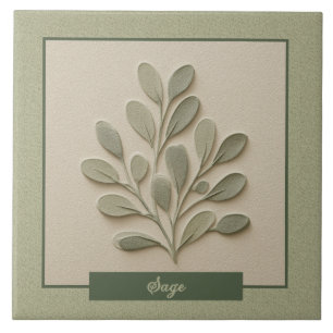 Sage Herb Kitchen Soft Green Faux Relief Ceramic Tile
