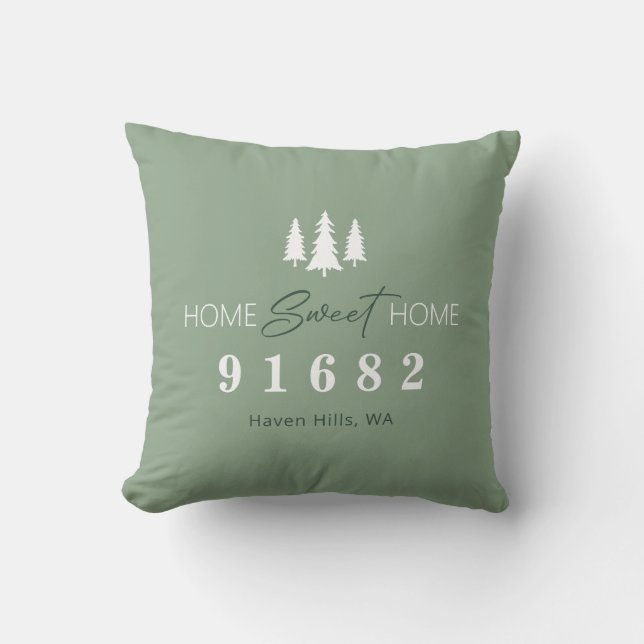 Sage Home Sweet Home Photo Zip Code Cushion (Front)
