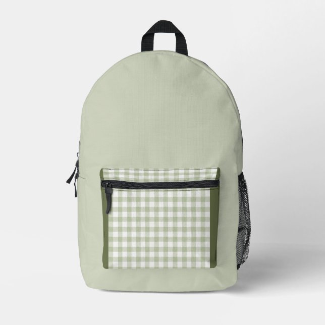 Sage & Hunter Green Gingham Trendy Backpack (Front)