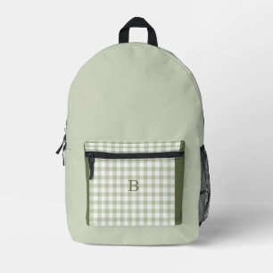 Sage & Hunter Green Gingham Trendy Monogram Printed Backpack
