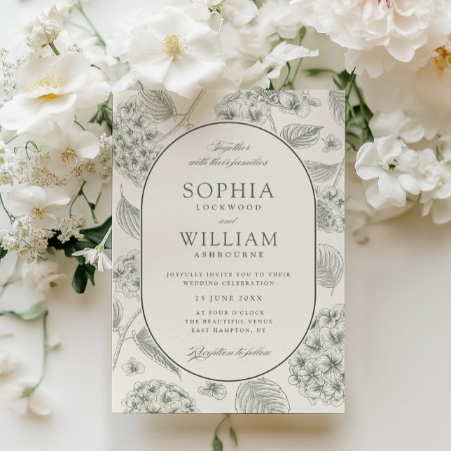 Sage Hydrangea Vintage Wedding Invitation (Creator Uploaded)