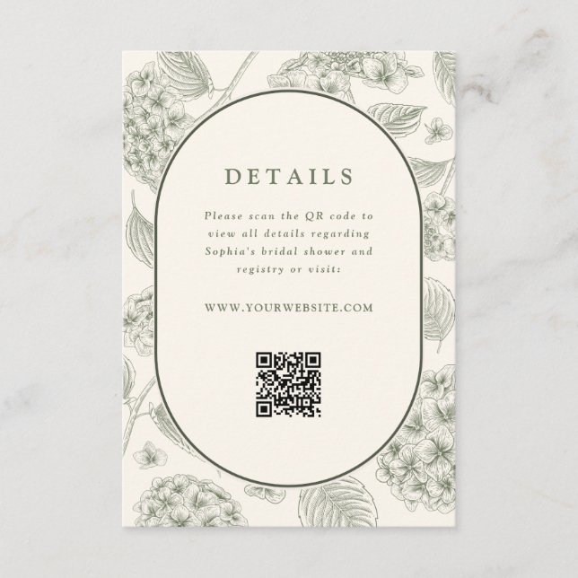 Sage Hydrangea Wedding Details QR Code  Enclosure Card (Front)