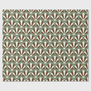 Sage, Ivory and Rust Art Deco Teardrop Fan Wrapping Paper