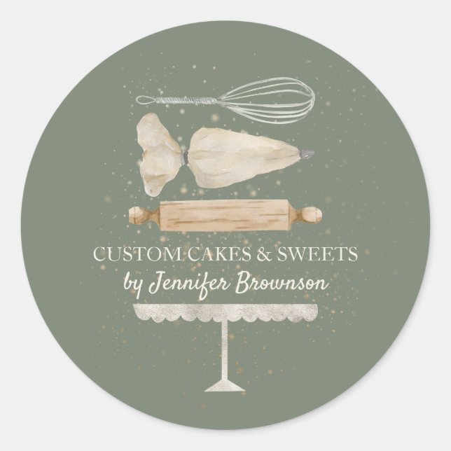 Sage Ivory bakery chef custom business pastry Classic Round Sticker (Front)