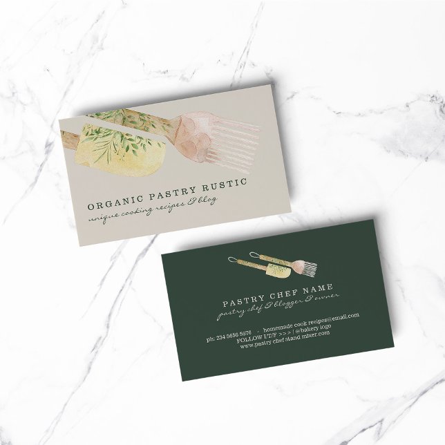Sage ivory Bakery Spatula Cake Brush Floral Business Card (BAKERY PASTRY CHEF COOK CAKE event planner business)