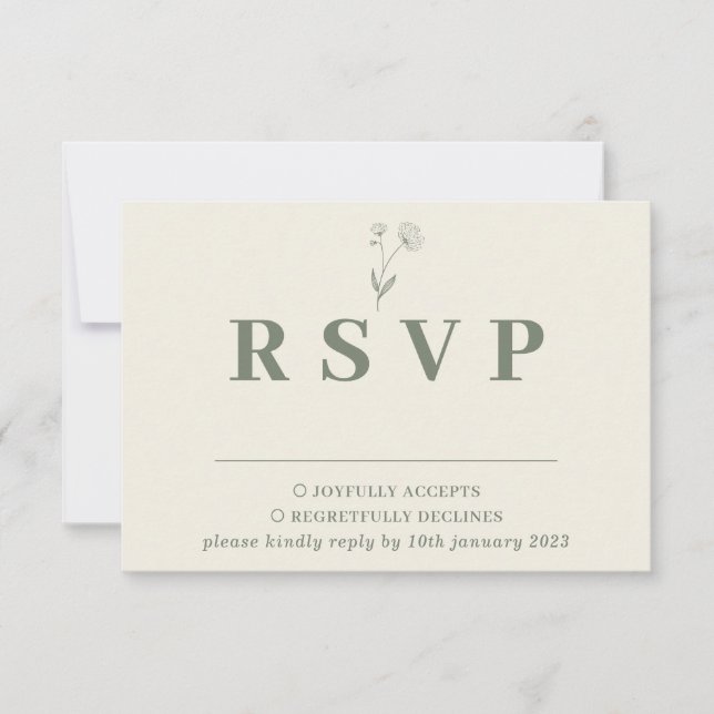 Sage Ivory Beige Cotton Floral Wedding Response (Front)