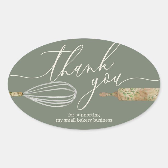 Sage Ivory Chef Thank You Bakery Small Business Oval Sticker (Front)
