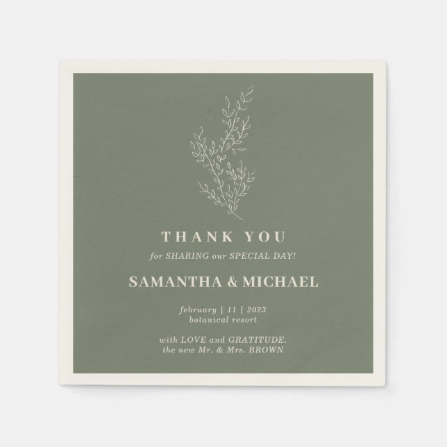 Sage Ivory Ivy Flower Modern Wedding Napkin (Front)