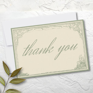 Sage Ivory Vintage Botanical Trellis Arch Wedding Thank You Card