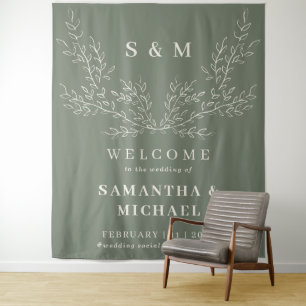 Sage Ivory Welcome to the wedding Ivy Tapestry