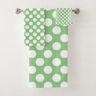 Sage: Large white Polka Dot Pattern Bath Towel Set