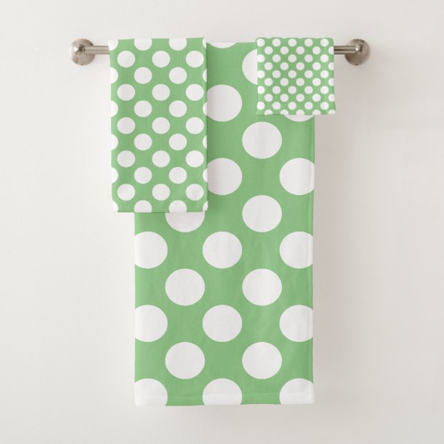 Sage: Large white Polka Dot Pattern Bath Towel Set (Insitu)