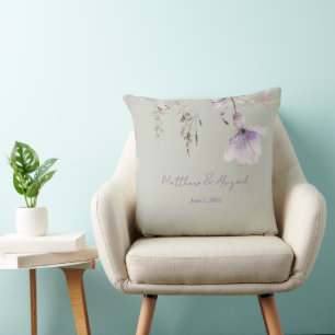 Sage & Lavender Floral Wedding Personalised Cushion
