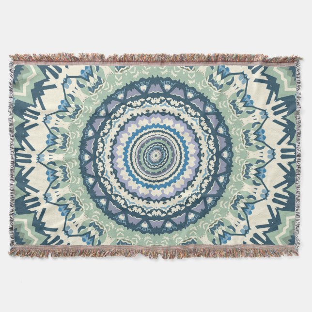 Sage Lavender Mandala Throw Blanket (Front)