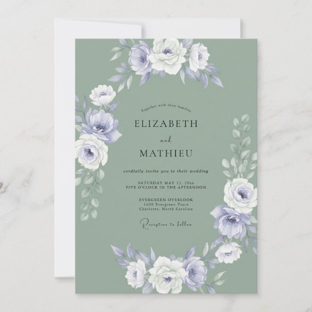 Sage Lavender Whimsical Floral Wedding Invitation (Front)