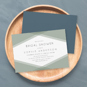 Sage Layered Geometric & Blue Slate Bridal Shower Invitation