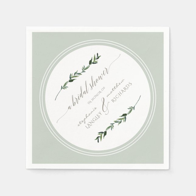 Sage Leaf Greenery Modern Simple Bridal Shower Napkin (Front)