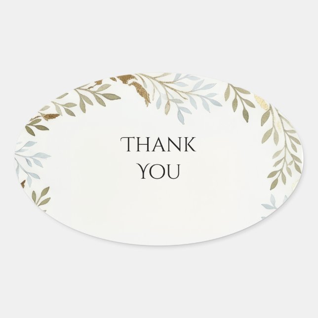 Sage Leaf Thank You Oval Sticker (Front)