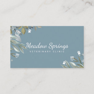 Sage & Leaf Watercolor Greenery Pet Paw Print Business Card