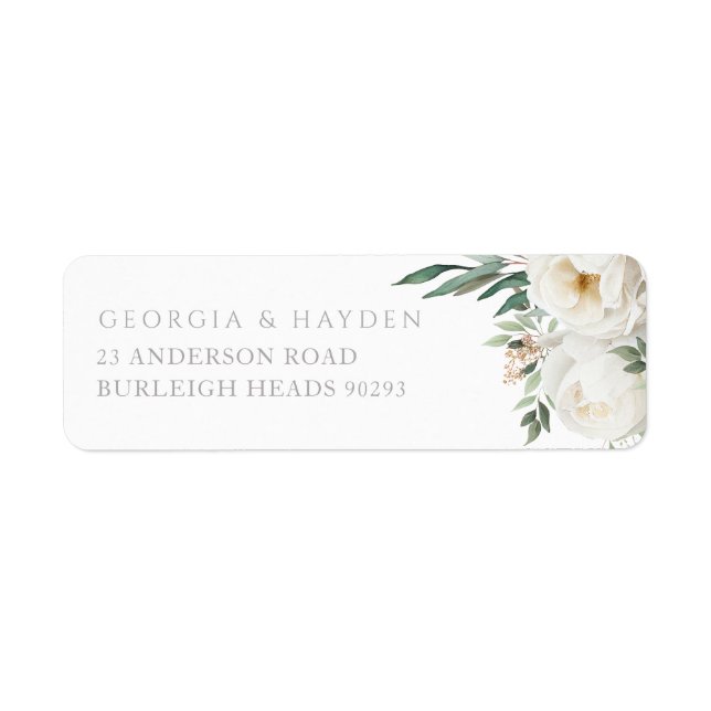 Sage Leaf & White Floral Wedding Return Address Label (Front)