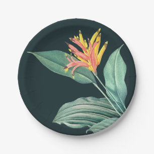 Sage Leaves Tropical Flower on Dark Teal Paper Plate