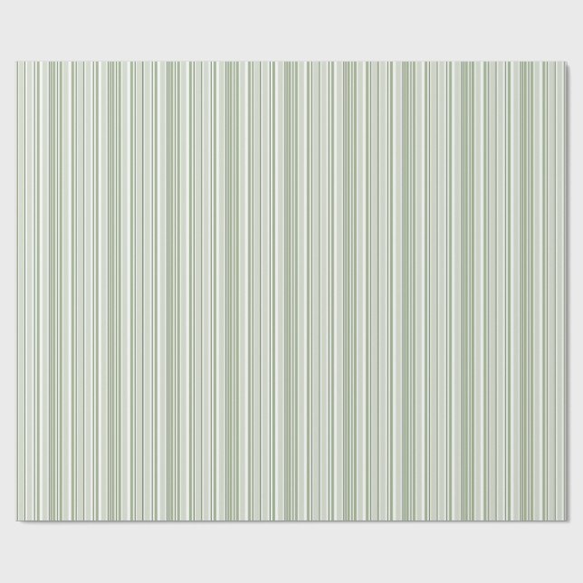 Sage (light, medium, dark) and White Stripes Wrapping Paper (Flat)