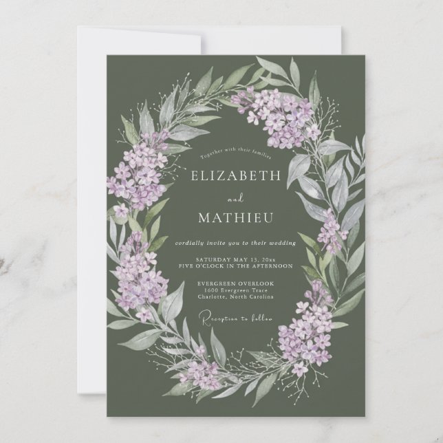 Sage Lilac Blossom Flourish Wedding Invitation (Front)