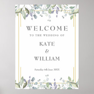Sage Lilac Floral Geometric Wedding Welcome Sign