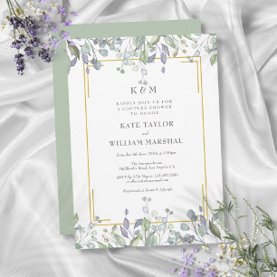 Sage Lilac Floral Monogram Wedding Couples Shower Invitation