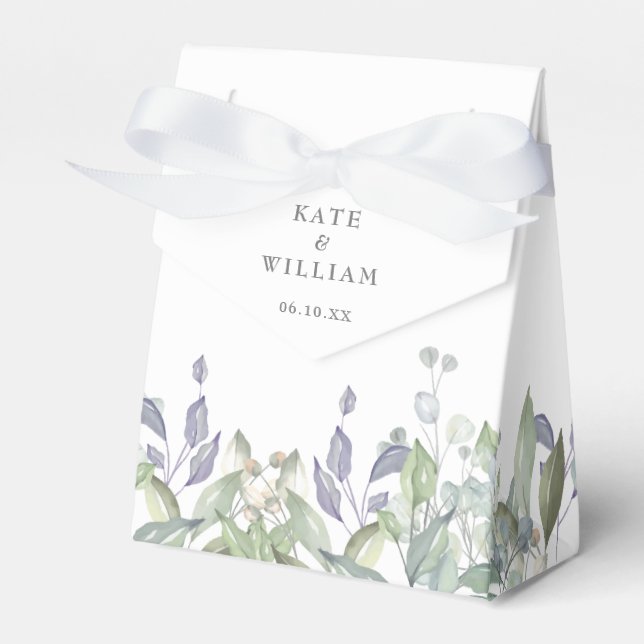 Sage Lilac Greenery Foliage Wedding Favour Box (Front Side)