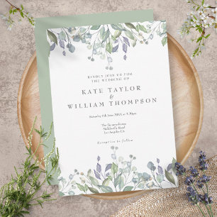 Sage Lilac Greenery Watercolor Floral Wedding Invitation