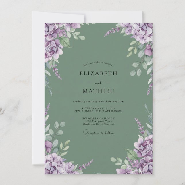 Sage Lilac Hydrangea Eucalyptus Wedding Invitation (Front)