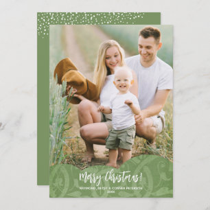 Sage Linen Filigree Photo Christmas Holiday Card
