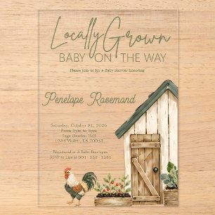 Sage Locally Grown Baby on the Way Baby Shower Acrylic Invitations