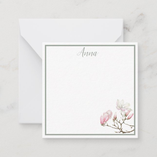 Sage Magnolia Personalised Note Card (Front)