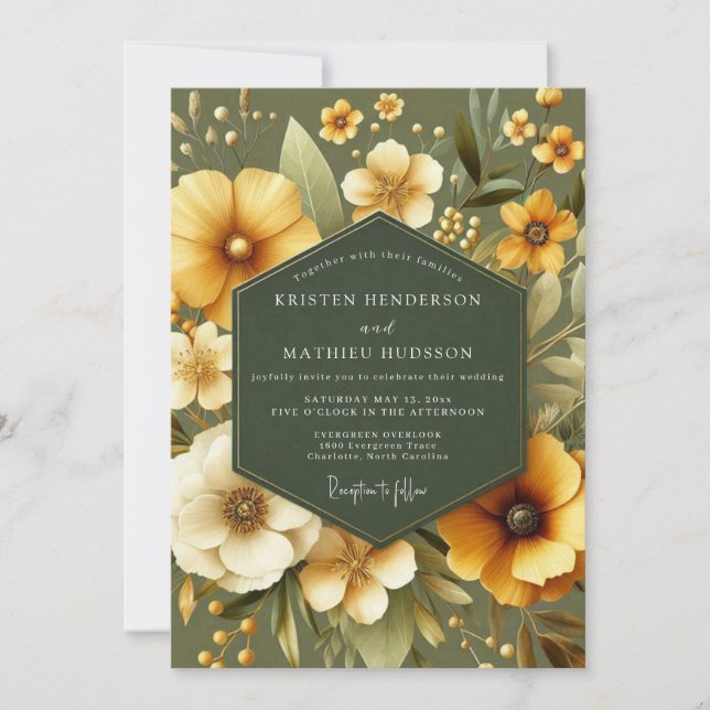 Sage Marigold Floral Wedding Invitation (Front)