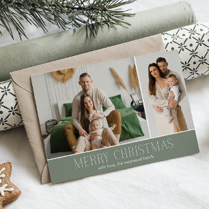 SAGE MERRY Christmas Elegant 2 Photo message Holiday Card