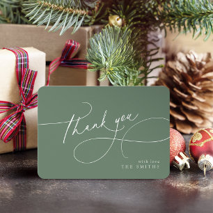 Sage Minimal Elegant Script Christmas Thank You Card