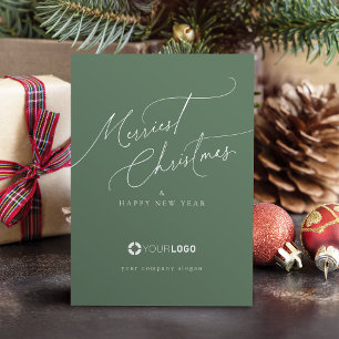 Sage Minimal Script Merriest Christmas Company Holiday Card