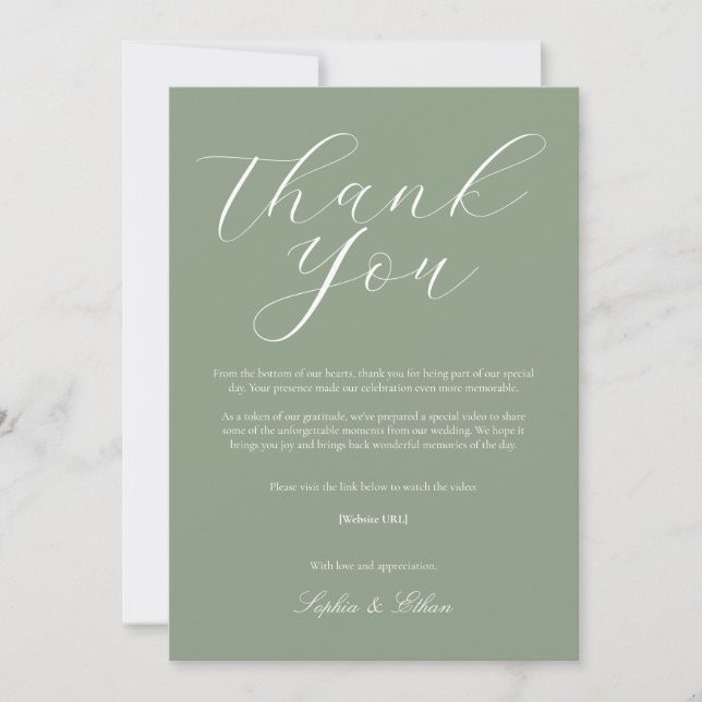 Sage Minimal Wedding Thank You Card (Front)