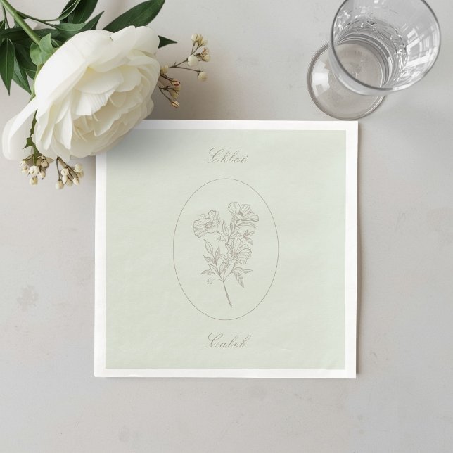 Sage Minimalist Botanical Calligraphy Wedding  Napkin (Creator Uploaded)