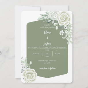 sage minimalist floral wedding invitation