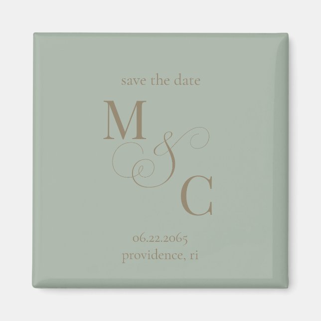 Sage Minimalist Monogram Wedding Save the Date Magnet (Front)