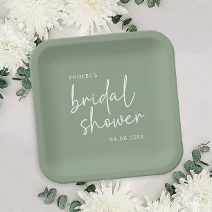 Sage Minimalist Script Bridal Shower Paper Plate