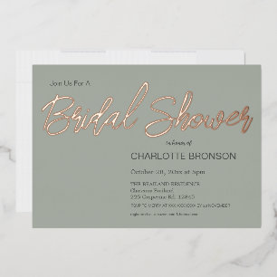 Sage Minimalist Script Bridal Shower Rose Gold  