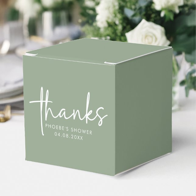 Sage Minimalist Script Bridal Shower Square Favour Box (Creator Uploaded)