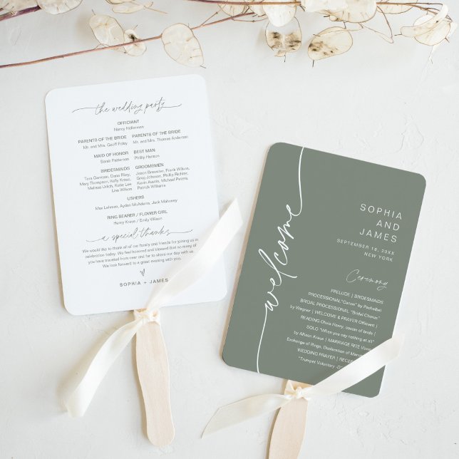 SAGE Minimalist Wedding Program (set of 10) Hand Fan (Creator Uploaded)