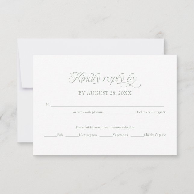 Sage Minimalist Wedding RSVP Elegant Reply Card (Front)