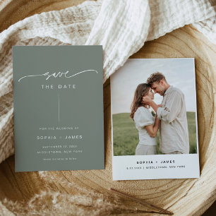 SAGE Minimalist Wedding Save the Date Card