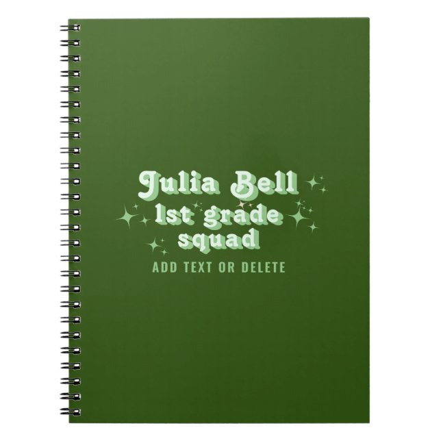 Sage Mint Class Teacher Name Team Squad Any Grade Notebook (Front)